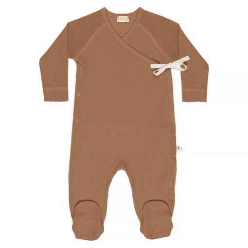 Kimono footie with bow - CHOCOLATE