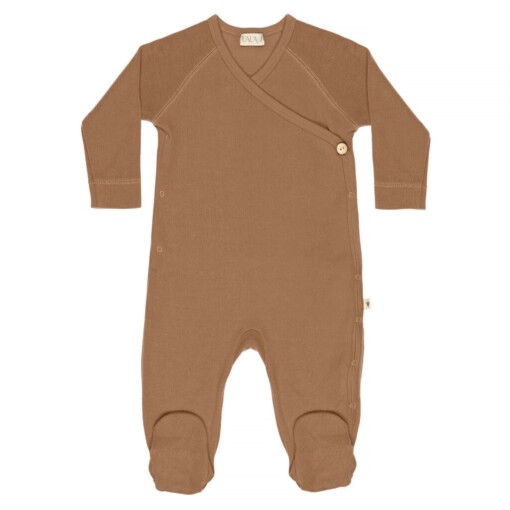 Kimono footie with button - CHOCOLATE