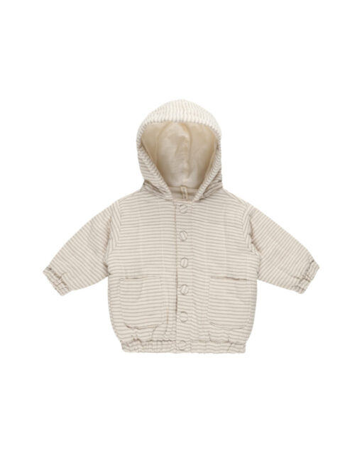 Hooded Woven Jacket | Basil stripe | Quincy Mae