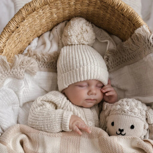 Gebreide muts Pom | Oat | Lillemoon