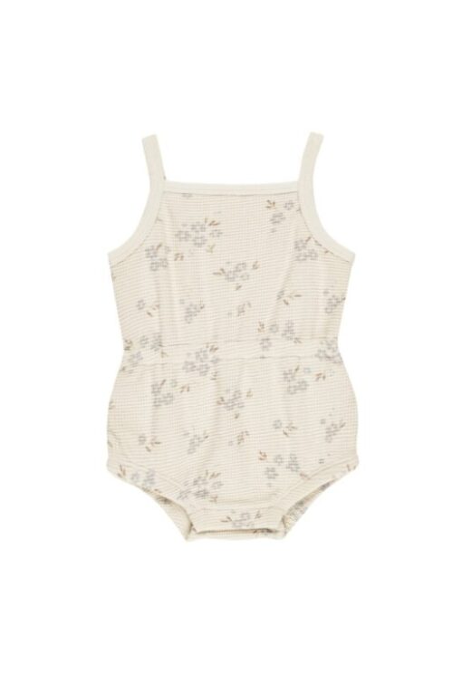 Waffle cinch romper | Blue Ditsy | Quincy Mae
