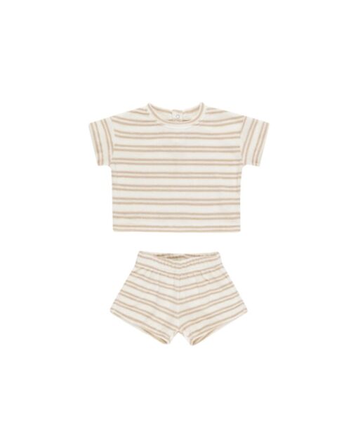 Terry tee + shorts set | Oat stripe | Quincy Mae